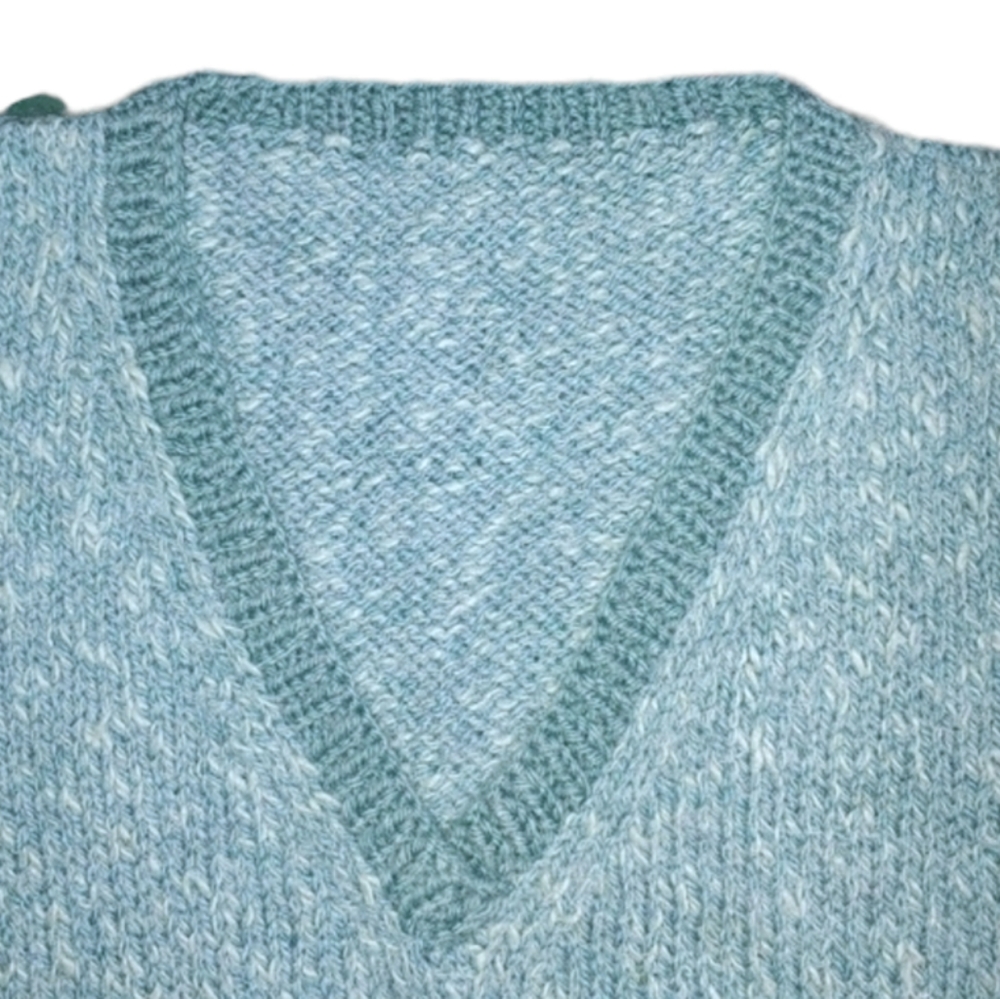 Hand Knit Wool Vest Loose Fit Contrast Ribbed Edges - Picture 2 of 8